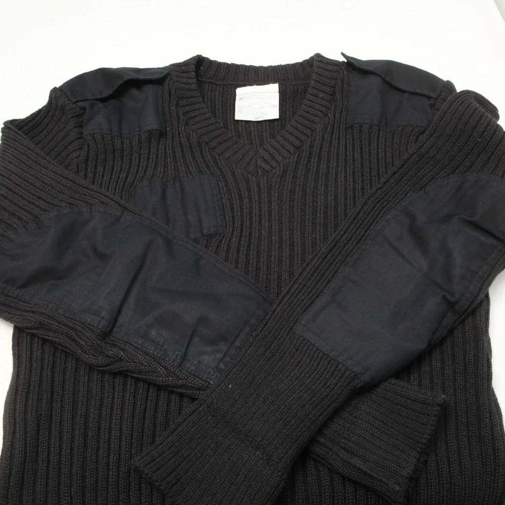 Brigade Quartermasters Woolly Pully Sweater Men 42 Black Military V-Neck England